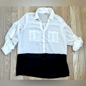 Sans Souci Sheer Color Block Button Down Shirt. Size Small.